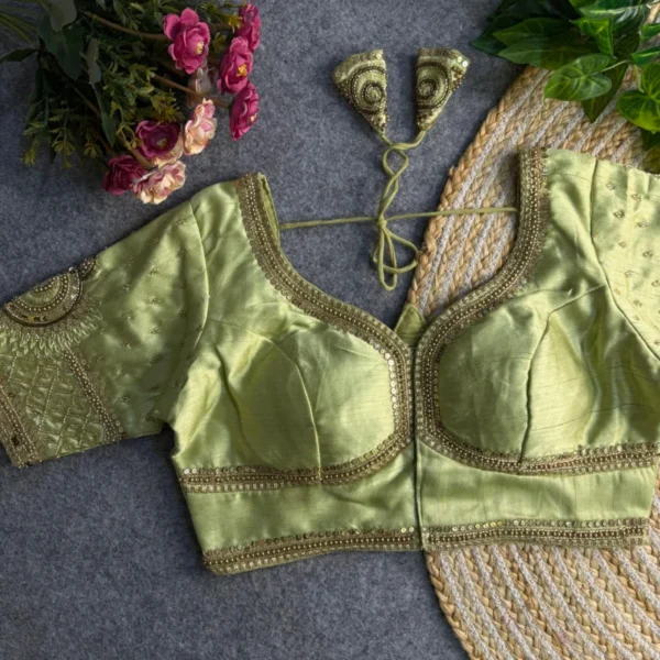 Sabyasachi style lotus beads bridal blouse 8211 italian silk - High-Quality Fabric