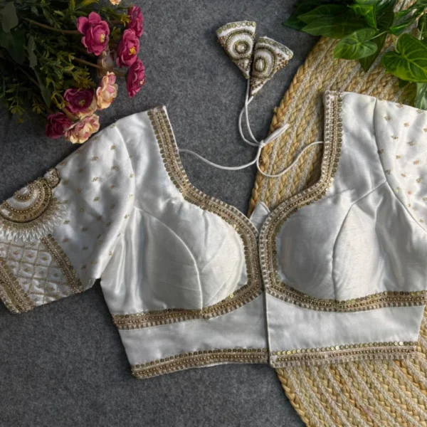 Sabyasachi style lotus beads bridal blouse 8211 italian silk - High-Quality Fabric