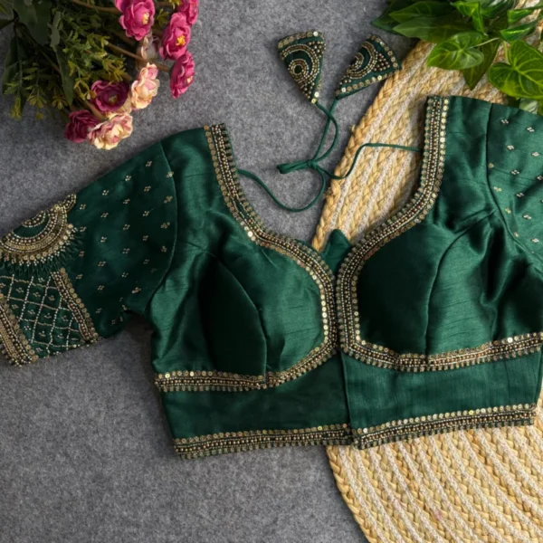 Sabyasachi style lotus beads bridal blouse 8211 italian silk - High-Quality Fabric