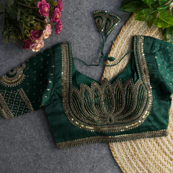 Sabyasachi style lotus beads bridal blouse 8211 italian silk - High-Quality Fabric