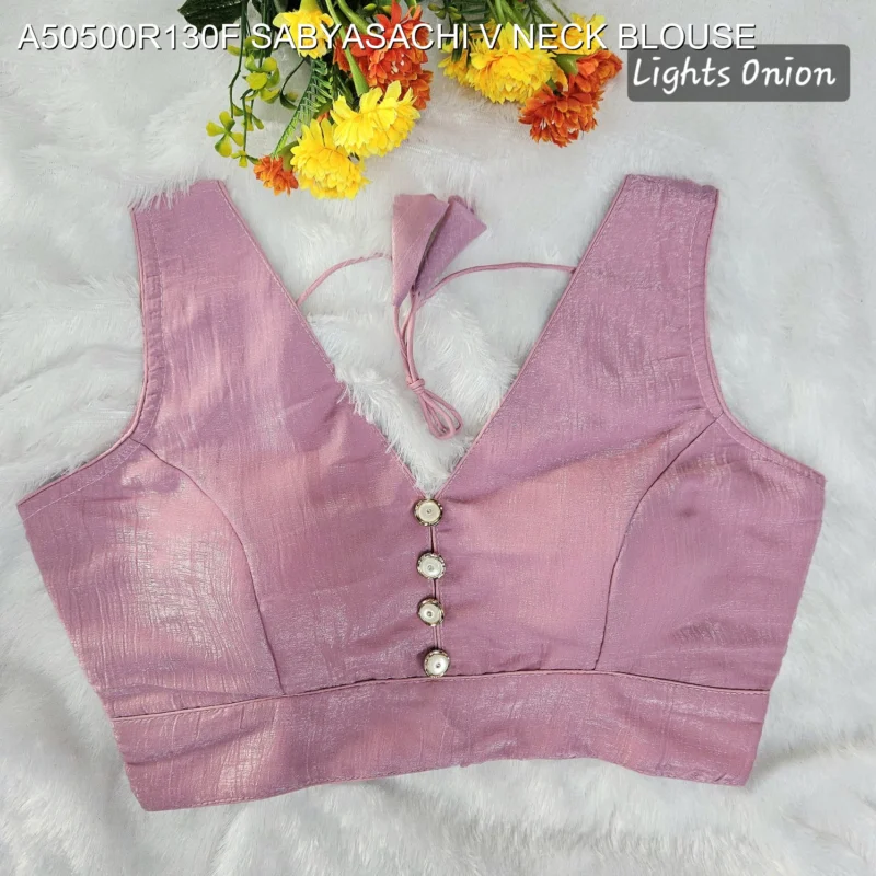 Sabyasachi style v neck crunchy button blouse mrunal thakur - High-Quality Fabric