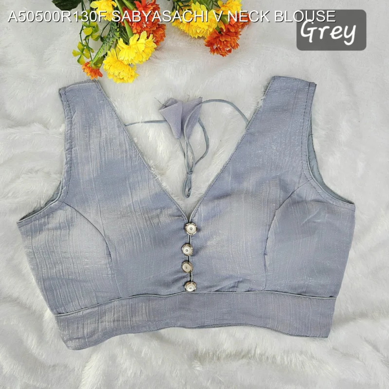 Sabyasachi style v neck crunchy button blouse mrunal thakur - High-Quality Fabric