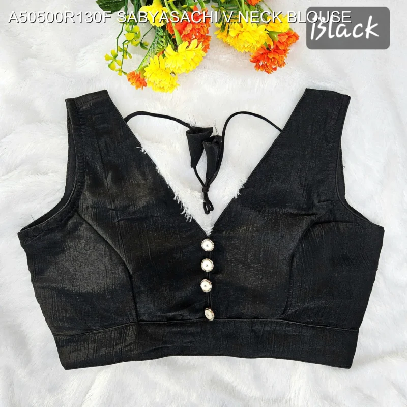 Sabyasachi style v neck crunchy button blouse mrunal thakur - High-Quality Fabric