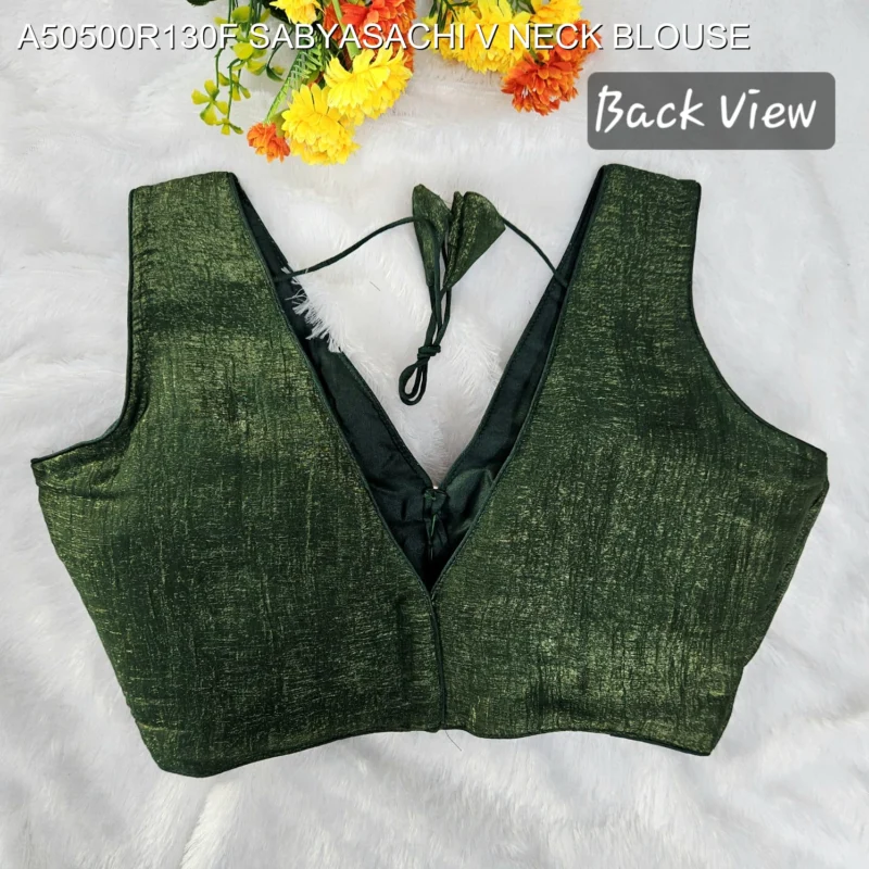 Sabyasachi style v neck crunchy button blouse mrunal thakur - High-Quality Fabric