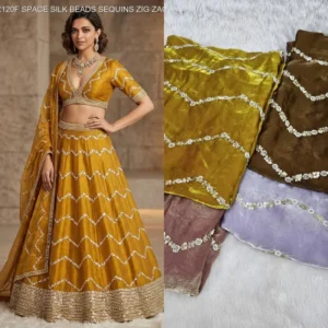 Space silk fabric with zig zag bead 038 sequin work bollywood fabric store - High-Quality Fabric