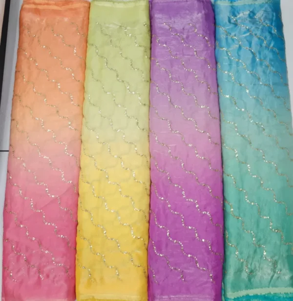 Space silk shaded with leheriya waves of sequins embrodiery a125480 - High-Quality Fabric