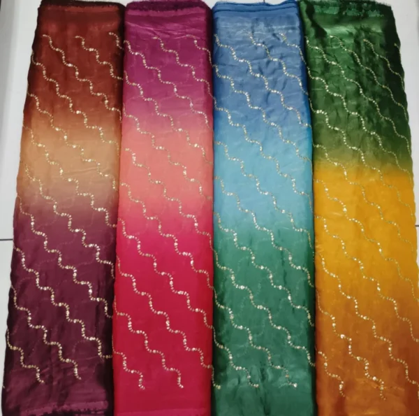 Space silk shaded with leheriya waves of sequins embrodiery a125480 - High-Quality Fabric