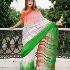 Tiranga print linen saree independence day special - High-Quality Fabric