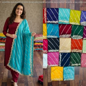 Vichitra silk dupatta with scalloped border 038 gota patti work - High-Quality Fabric