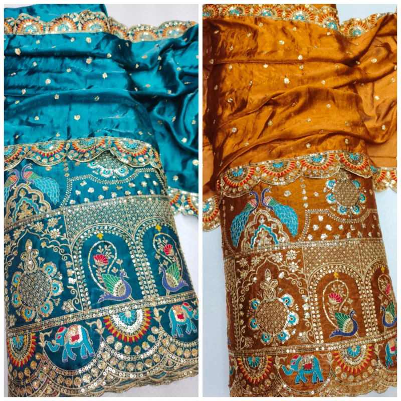 Full view of space silk with peacock design and dupatta