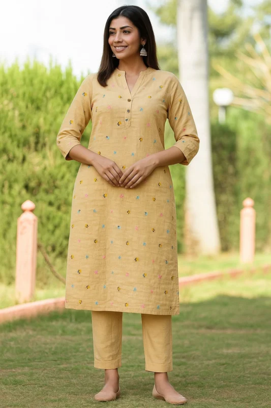Pure mul chanderi fabric showcasing delicate butties