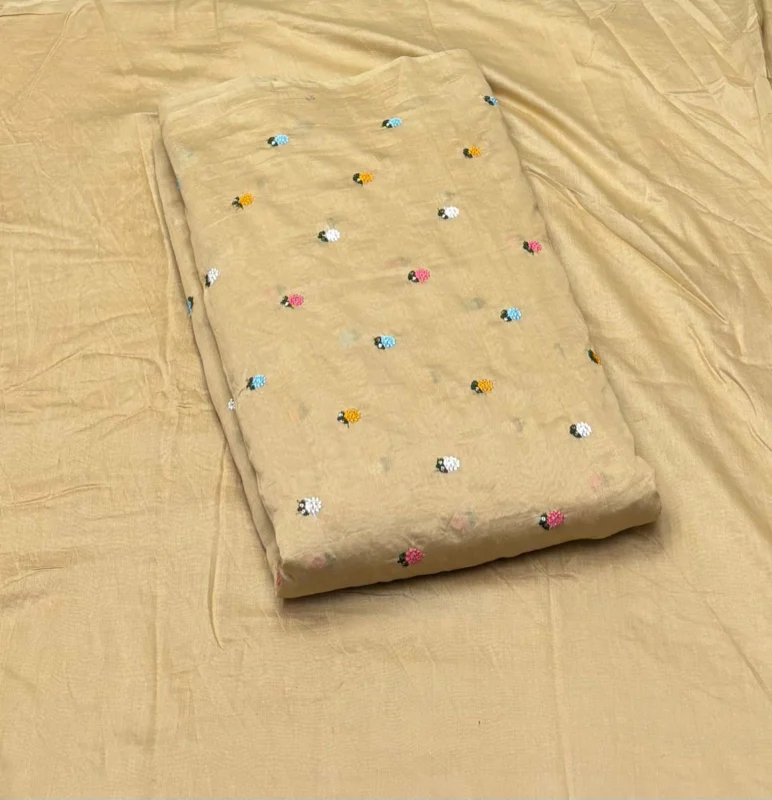 Pure mul chanderi fabric with matching plain