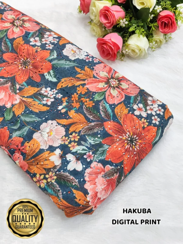 Image 11: Digital Print Hakoba Cotton Chikan Fabric digital print hakoba cotton chikan fabric for kurtis
