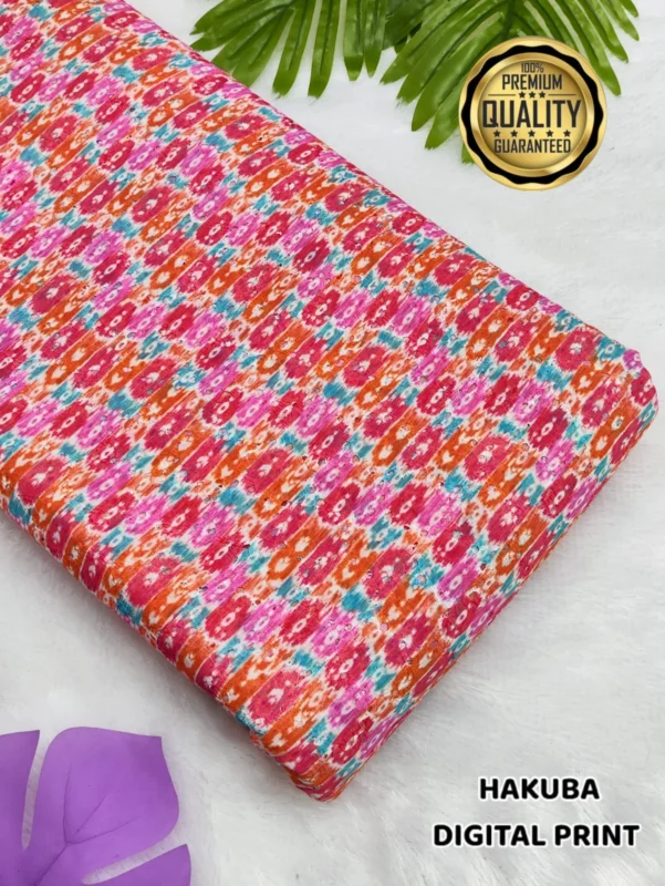 Image 4: Digital Print Hakoba Cotton Chikan Fabric digital print hakoba cotton chikan fabric for kurtis