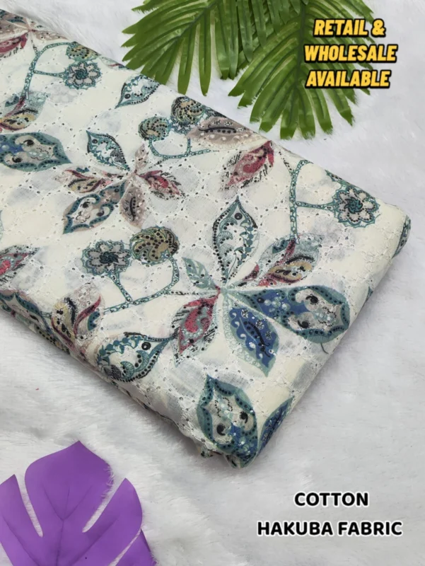 Image 5: Digital Print Hakoba Cotton Chikan Fabric digital print hakoba cotton chikan fabric for kurtis