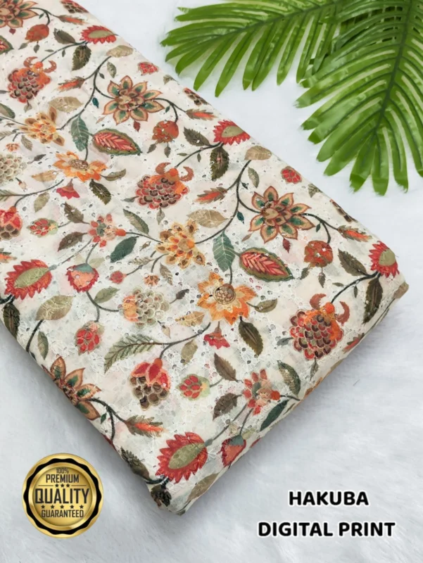 Image 8: Digital Print Hakoba Cotton Chikan Fabric digital print hakoba cotton chikan fabric for kurtis