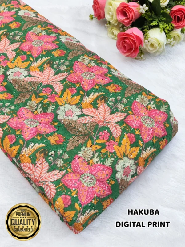 Image 9: Digital Print Hakoba Cotton Chikan Fabric digital print hakoba cotton chikan fabric for kurtis