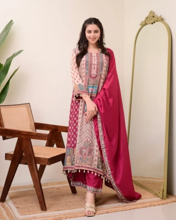 Jasood anarkali kurti set with pearl necklace 038 duppata - High-Quality Fabric