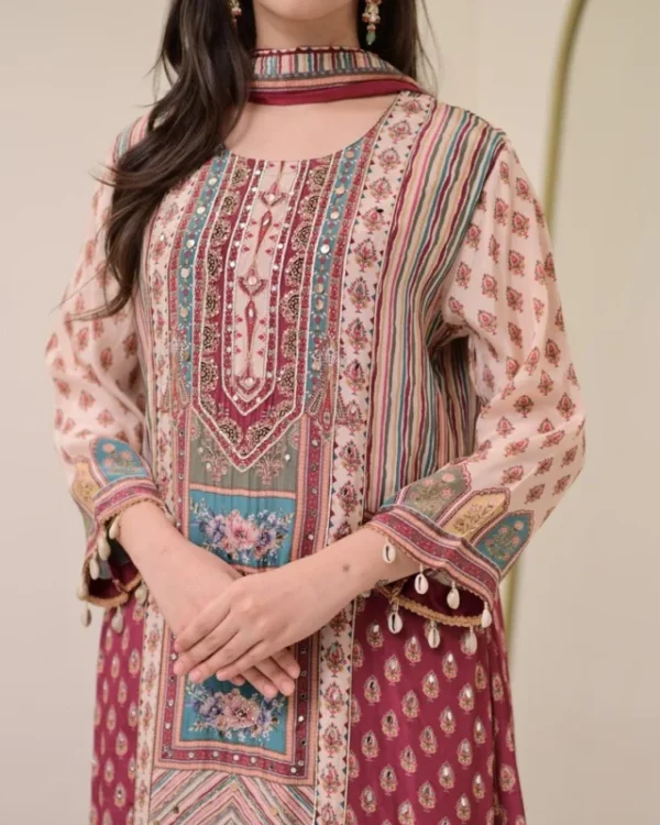 Jasood anarkali kurti set with pearl necklace 038 duppata - High-Quality Fabric