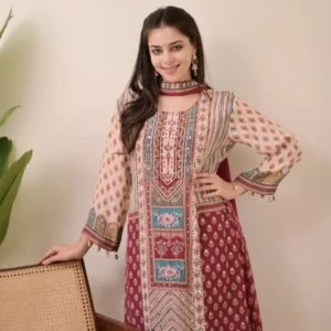 Jasood anarkali kurti set with pearl necklace 038 duppata - High-Quality Fabric