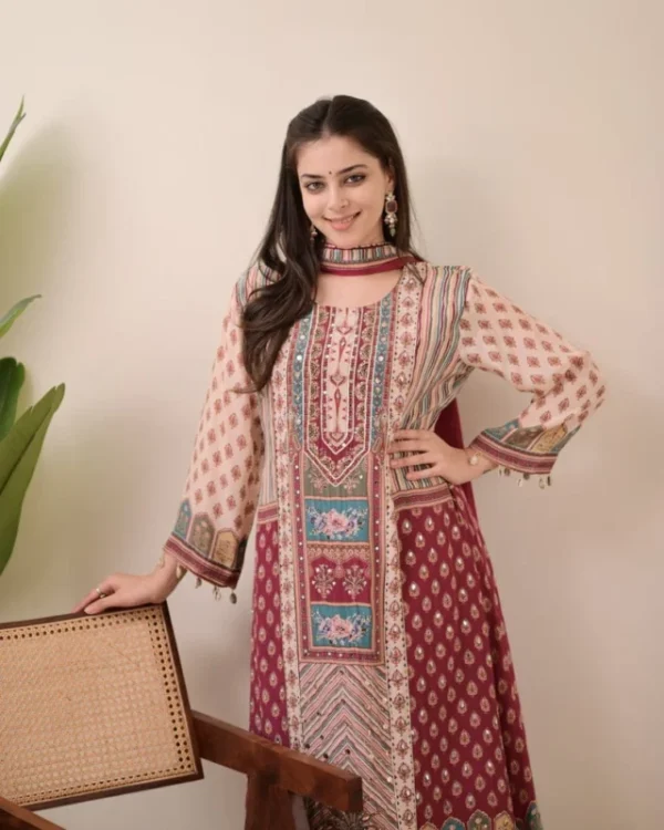 Jasood anarkali kurti set with pearl necklace 038 duppata - High-Quality Fabric