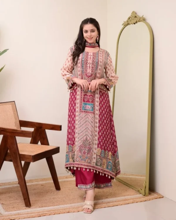 Jasood anarkali kurti set with pearl necklace 038 duppata - High-Quality Fabric