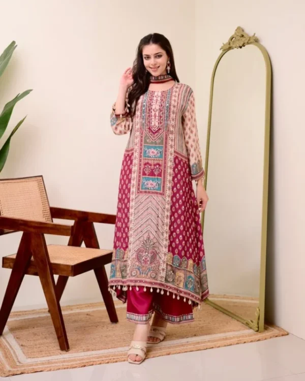 Jasood anarkali kurti set with pearl necklace 038 duppata - High-Quality Fabric