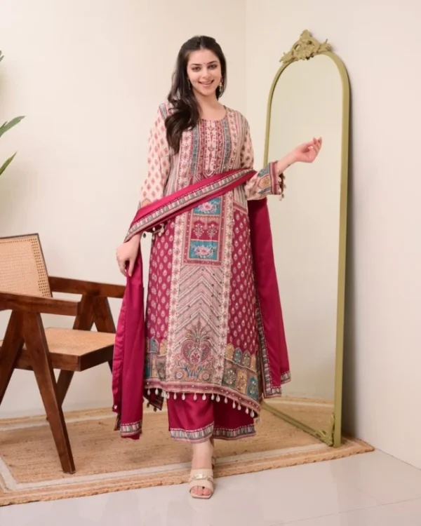 Jasood anarkali kurti set with pearl necklace 038 duppata - High-Quality Fabric