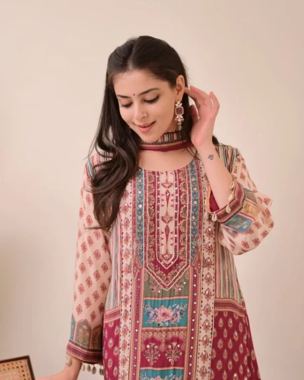 Jasood anarkali kurti set with pearl necklace 038 duppata - High-Quality Fabric
