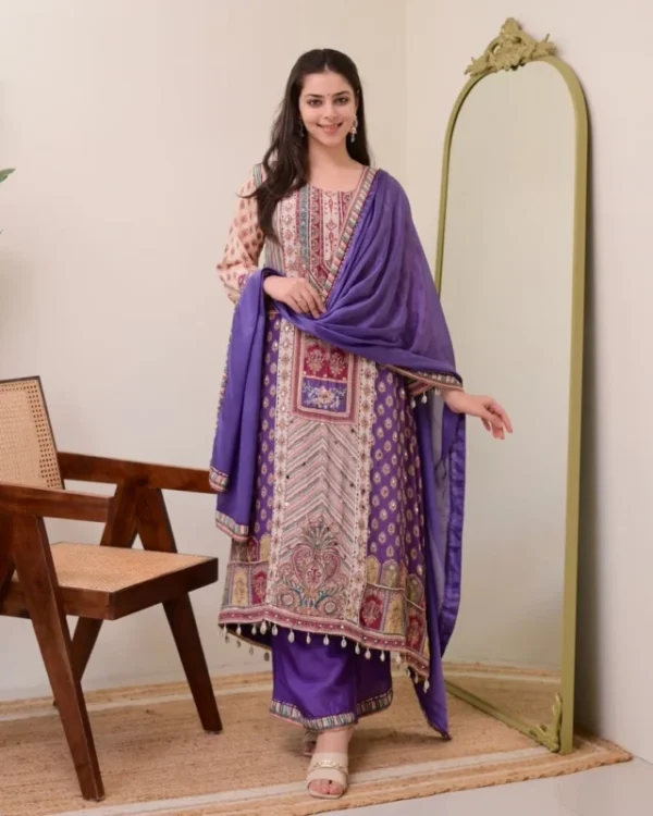 Jasood anarkali kurti set with pearl necklace 038 duppata - High-Quality Fabric