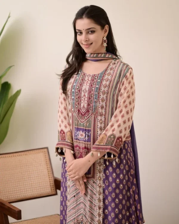 Jasood anarkali kurti set with pearl necklace 038 duppata - High-Quality Fabric