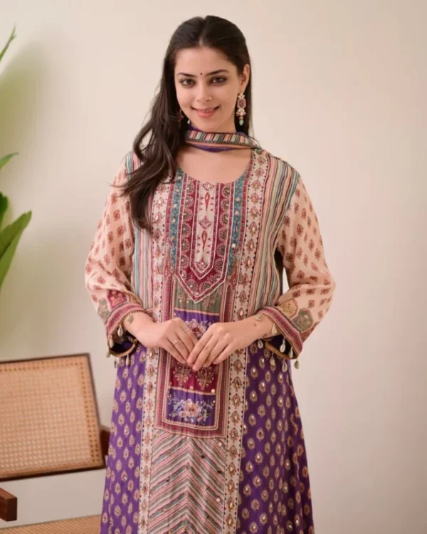 Jasood anarkali kurti set with pearl necklace 038 duppata - High-Quality Fabric