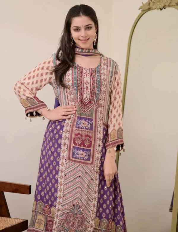 Jasood anarkali kurti set with pearl necklace 038 duppata - High-Quality Fabric