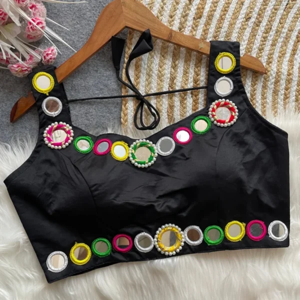 Navratri special anguri mirror work malai satin blouse - High-Quality Fabric