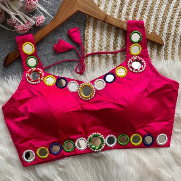 Navratri special anguri mirror work malai satin blouse - High-Quality Fabric
