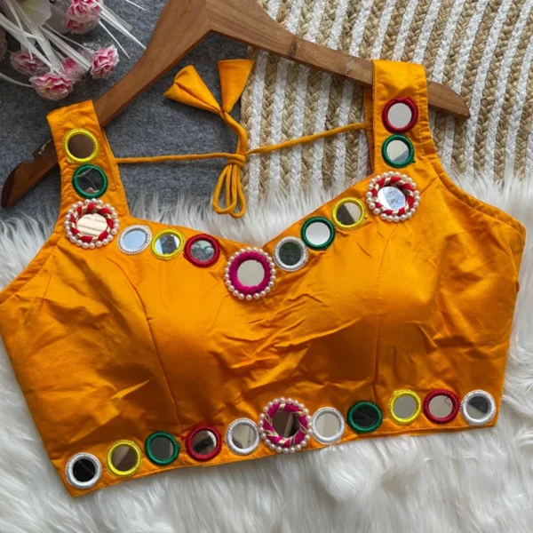Navratri special anguri mirror work malai satin blouse - High-Quality Fabric