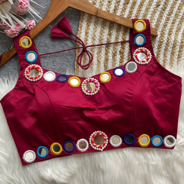 Navratri special anguri mirror work malai satin blouse - High-Quality Fabric