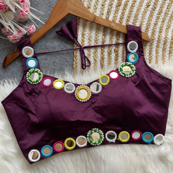 Navratri special anguri mirror work malai satin blouse - High-Quality Fabric