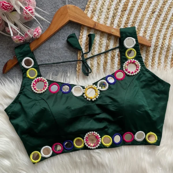 Navratri special anguri mirror work malai satin blouse - High-Quality Fabric