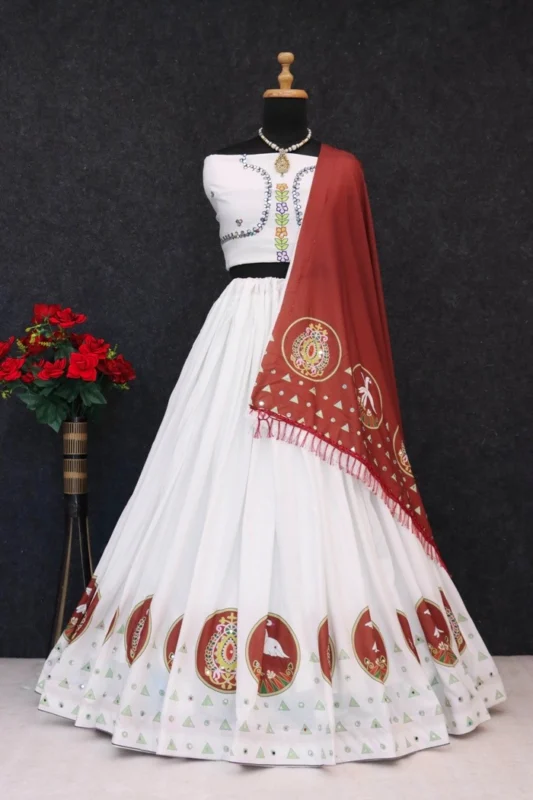 Digital Print Muslin Cotton Lehenga Choli with Dupatta Festive Indian Ethnic Wear for Navratri-3