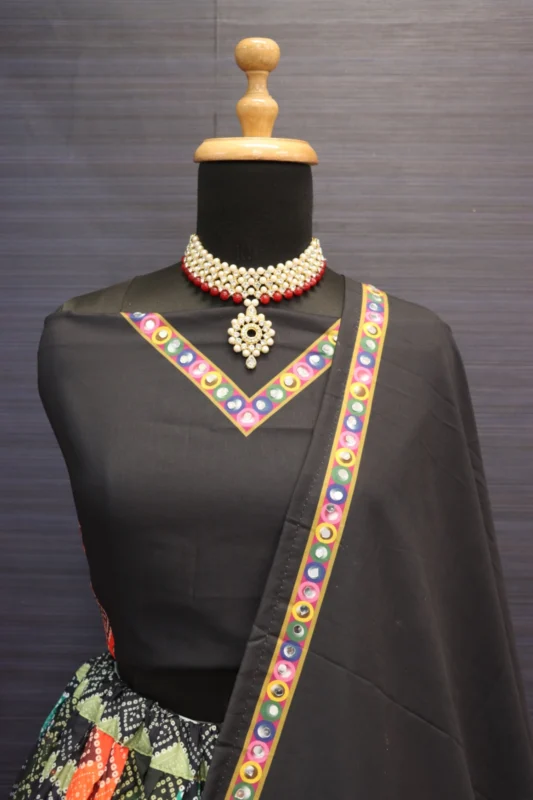 Digital Print Muslin Cotton Lehenga Choli with Real Mirror Work-5