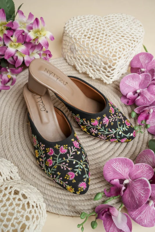 Embroidery work hills with a soft heavy sole and a leather finish