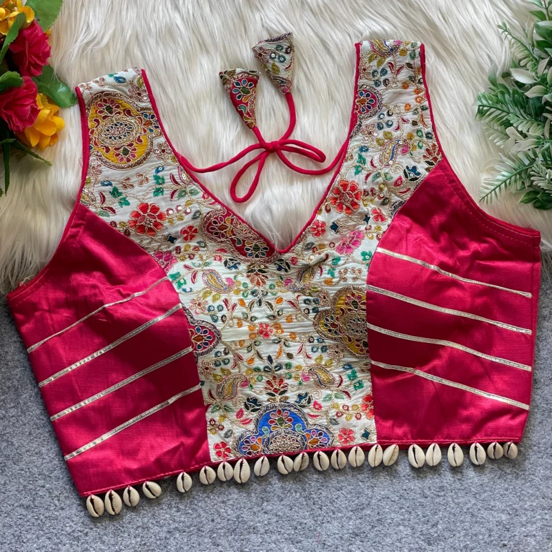Festive Gajji silk and natural crepe dress with position print and Gotta Patti work