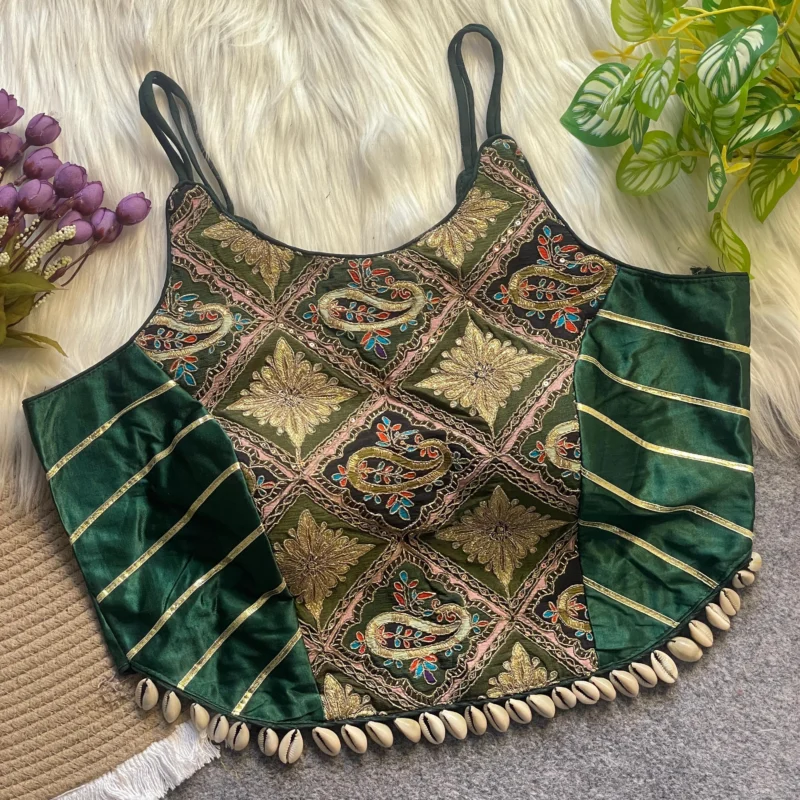Navrang Kediyu crepe gajji silk blouse Navratri special embroidered backless top