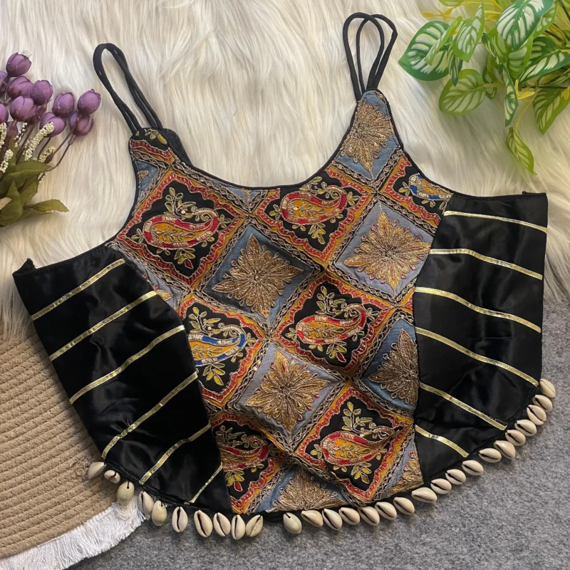 Navrang Kediyu crepe gajji silk blouse Navratri special embroidered backless top
