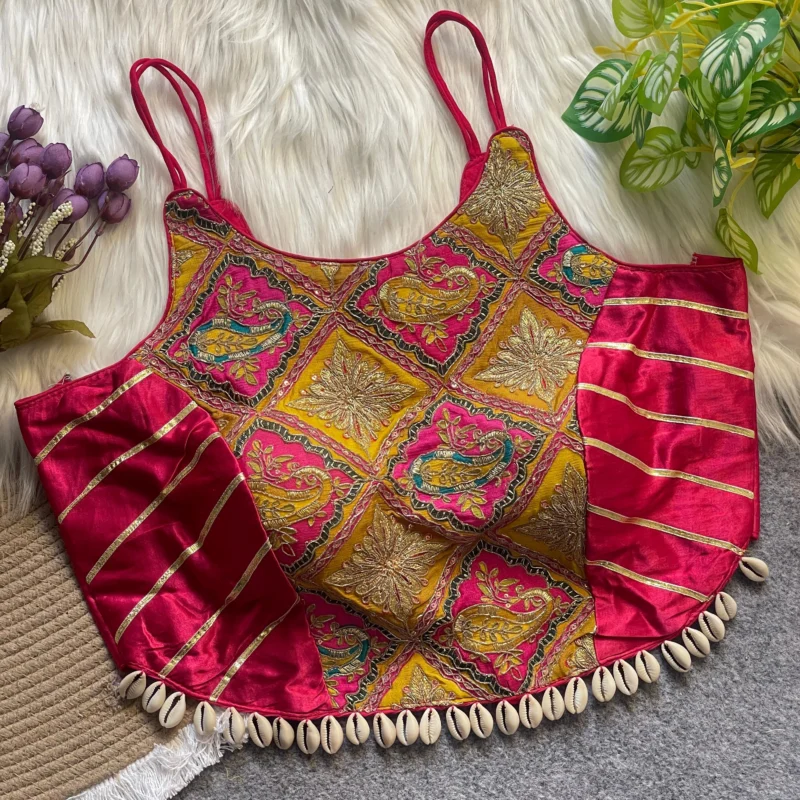 Navrang Kediyu crepe gajji silk blouse Navratri special embroidered backless top