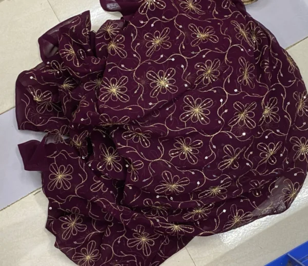 Vintage work on blooming georgette with perfect finishing - High-Quality Fabric