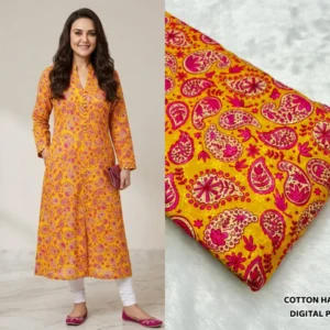 Yellow digital print hakoba cotton chikan fabric online - High-Quality Fabric