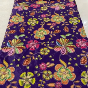 Designer brinjal natural crepe floral print embroidery fabric - High-Quality Fabric