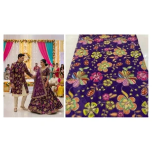 Designer brinjal natural crepe floral print embroidery fabric - High-Quality Fabric